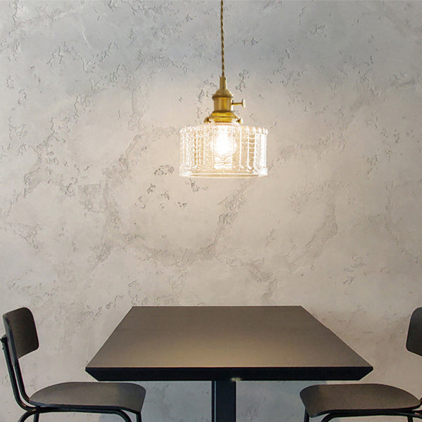 Contemporary Nordic Cylinder Ball Bowl Glass Brass 1-Light Pendant Light For Living Room