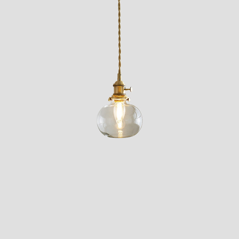Contemporary Nordic Cylinder Ball Bowl Glass Brass 1-Light Pendant Light For Living Room