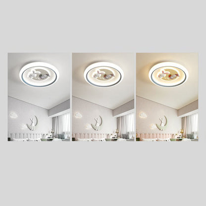 Modern Art Deco Kids Rabbit Round Acrylic Iron LED Flush Mount Ceiling Light For Living Room