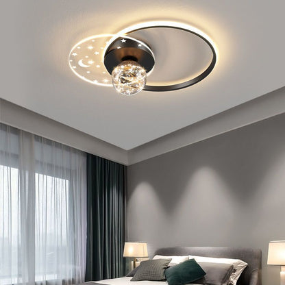 Contemporary Scandinavian Round Orb Star Crescent Glass Acrylic Iron LED Flush Mount Ceiling Light For Bedroom