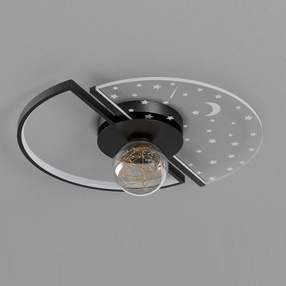 Contemporary Scandinavian Round Orb Star Crescent Glass Acrylic Iron LED Flush Mount Ceiling Light For Bedroom