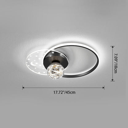 Contemporary Scandinavian Round Orb Star Crescent Glass Acrylic Iron LED Flush Mount Ceiling Light For Bedroom