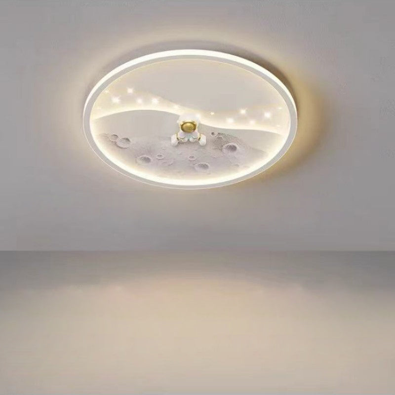 Modern Minimalist Kids Astronaut Planet Round Acrylic Resin Iron LED Flush Mount Ceiling Light For Bedroom