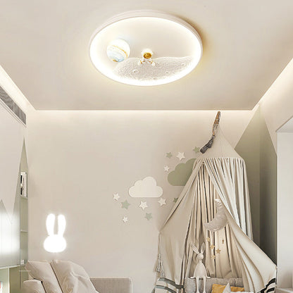 Modern Art Deco Kids Planet Astronaut Acrylic Resin Iron Aluminum LED Flush Mount Ceiling Light For Living Room