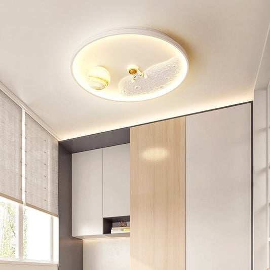 Modern Art Deco Kids Planet Astronaut Acrylic Resin Iron Aluminum LED Flush Mount Ceiling Light For Living Room