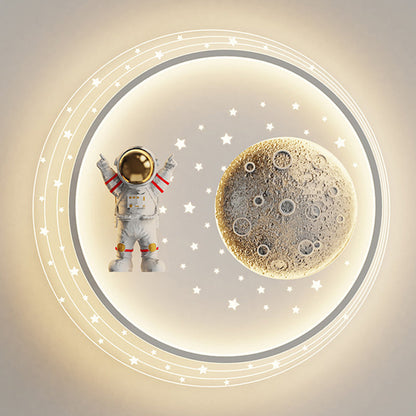 Modern Art Deco Kids Round Cloud Astronaut Planet Acrylic Iron LED Flush Mount Ceiling Light For Bedroom