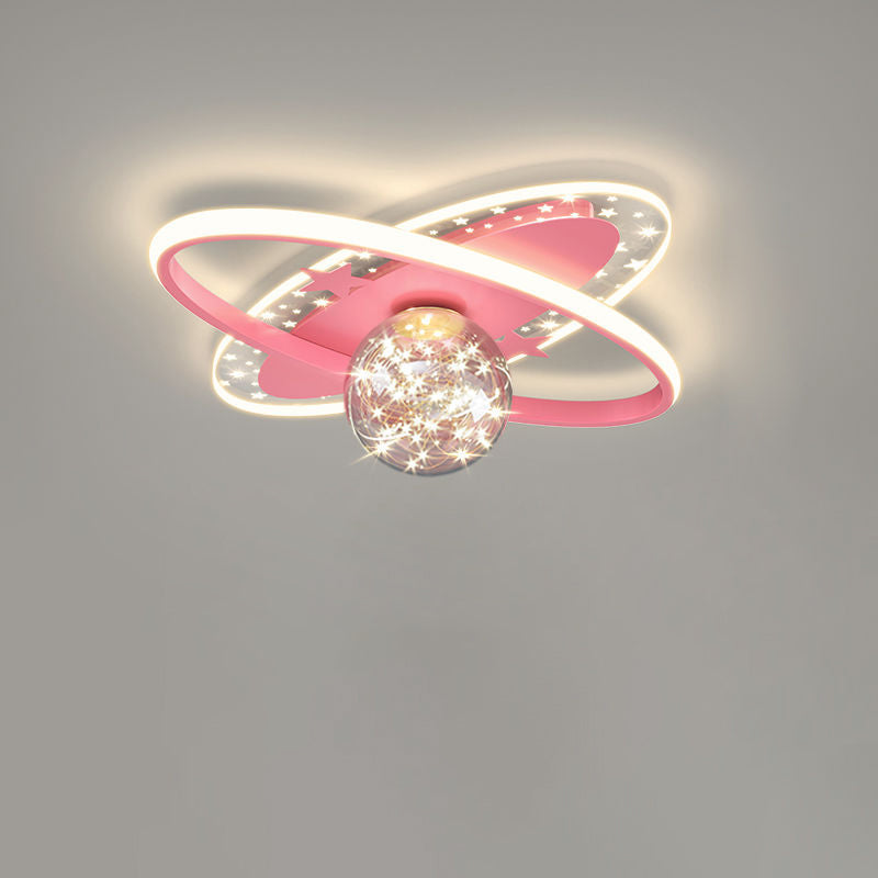 Contemporary Scandinavian Crescent Star Oval Orb Glass Aluminum Iron LED Flush Mount Ceiling Light For Bedroom