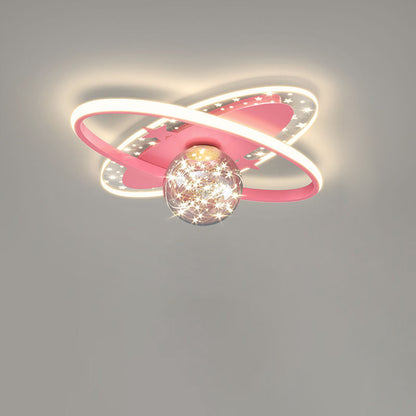 Contemporary Scandinavian Crescent Star Oval Orb Glass Aluminum Iron LED Flush Mount Ceiling Light For Bedroom