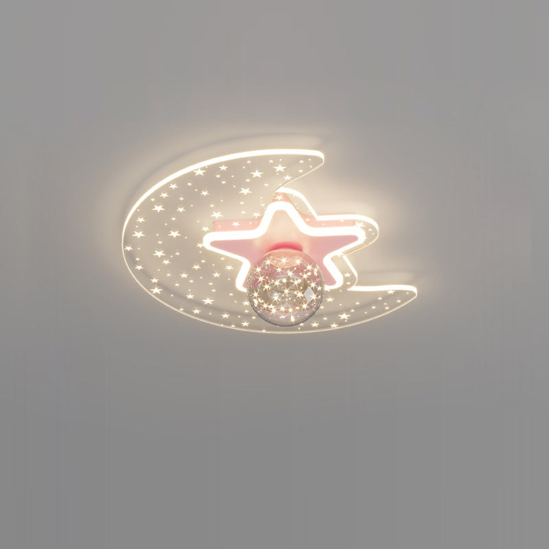 Contemporary Scandinavian Crescent Star Oval Orb Glass Aluminum Iron LED Flush Mount Ceiling Light For Bedroom