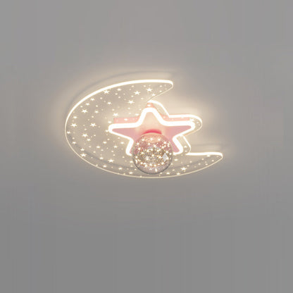 Contemporary Scandinavian Crescent Star Oval Orb Glass Aluminum Iron LED Flush Mount Ceiling Light For Bedroom
