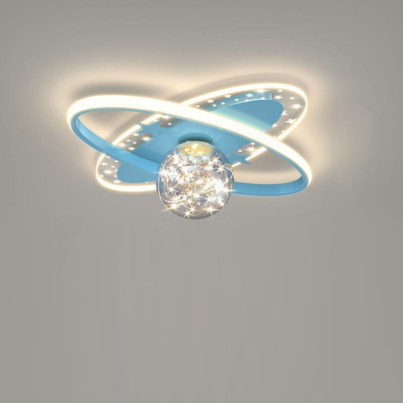 Contemporary Scandinavian Crescent Star Oval Orb Glass Aluminum Iron LED Flush Mount Ceiling Light For Bedroom