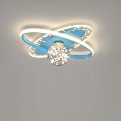 Contemporary Scandinavian Crescent Star Oval Orb Glass Aluminum Iron LED Flush Mount Ceiling Light For Bedroom