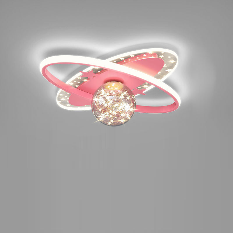 Contemporary Scandinavian Crescent Star Oval Orb Glass Aluminum Iron LED Flush Mount Ceiling Light For Bedroom