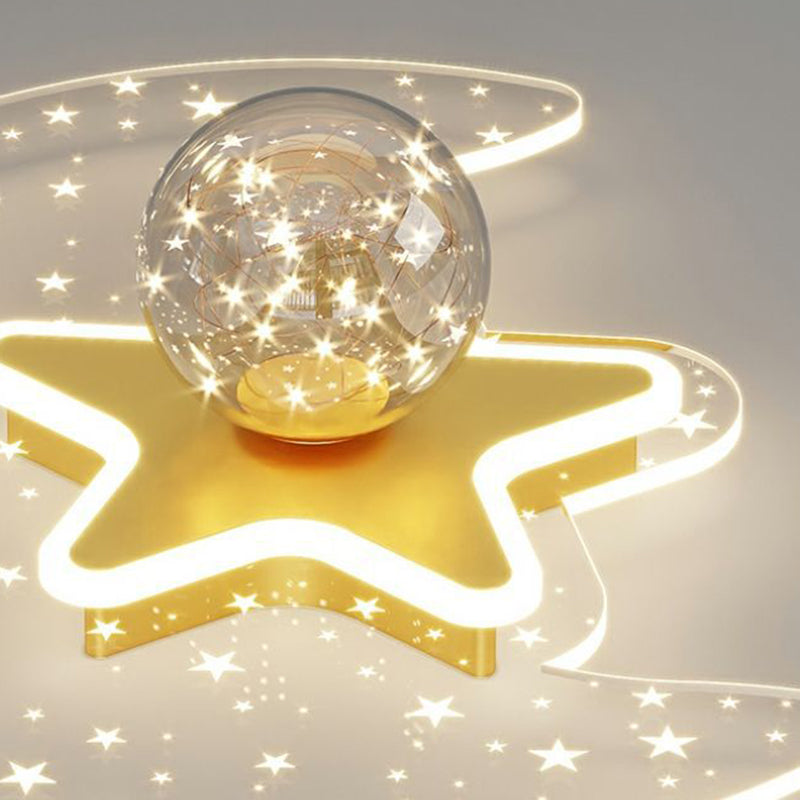 Contemporary Scandinavian Crescent Star Oval Orb Glass Aluminum Iron LED Flush Mount Ceiling Light For Bedroom