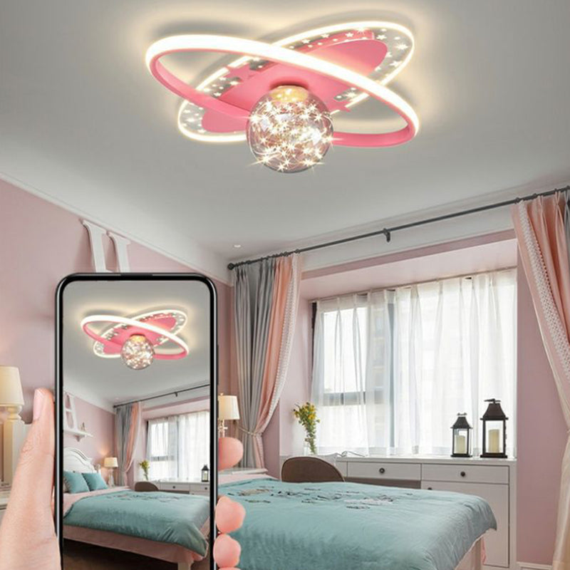 Contemporary Scandinavian Crescent Star Oval Orb Glass Aluminum Iron LED Flush Mount Ceiling Light For Bedroom