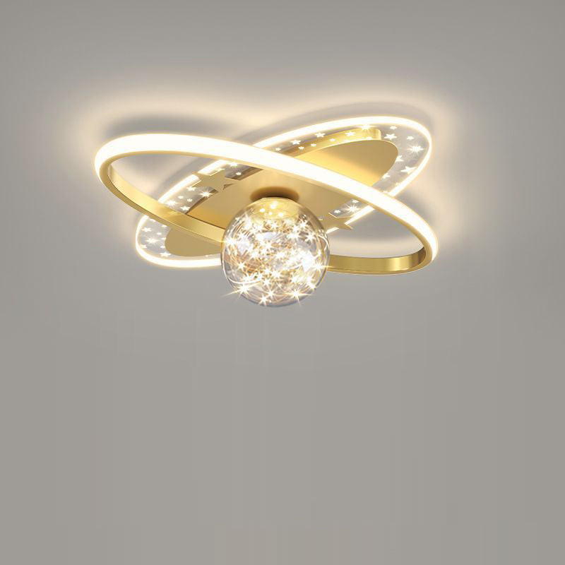 Contemporary Scandinavian Crescent Star Oval Orb Glass Aluminum Iron LED Flush Mount Ceiling Light For Bedroom