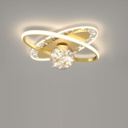 Contemporary Scandinavian Crescent Star Oval Orb Glass Aluminum Iron LED Flush Mount Ceiling Light For Bedroom