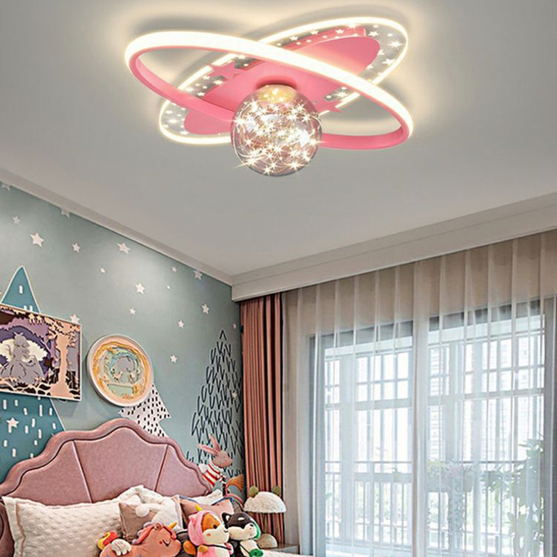 Contemporary Scandinavian Crescent Star Oval Orb Glass Aluminum Iron LED Flush Mount Ceiling Light For Bedroom