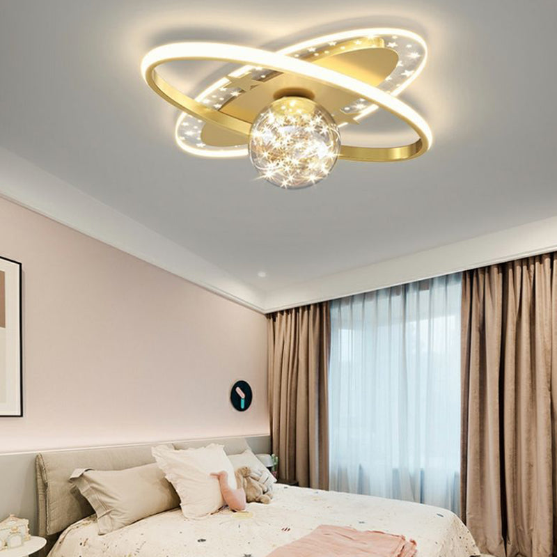 Contemporary Scandinavian Crescent Star Oval Orb Glass Aluminum Iron LED Flush Mount Ceiling Light For Bedroom