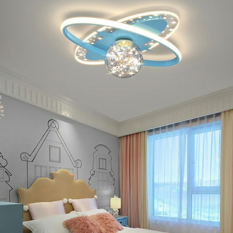 Contemporary Scandinavian Crescent Star Oval Orb Glass Aluminum Iron LED Flush Mount Ceiling Light For Bedroom