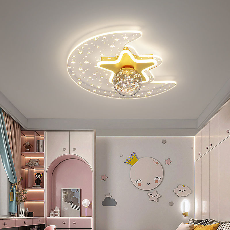 Contemporary Scandinavian Crescent Star Oval Orb Glass Aluminum Iron LED Flush Mount Ceiling Light For Bedroom