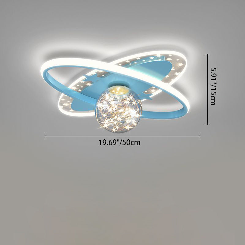 Contemporary Scandinavian Crescent Star Oval Orb Glass Aluminum Iron LED Flush Mount Ceiling Light For Bedroom
