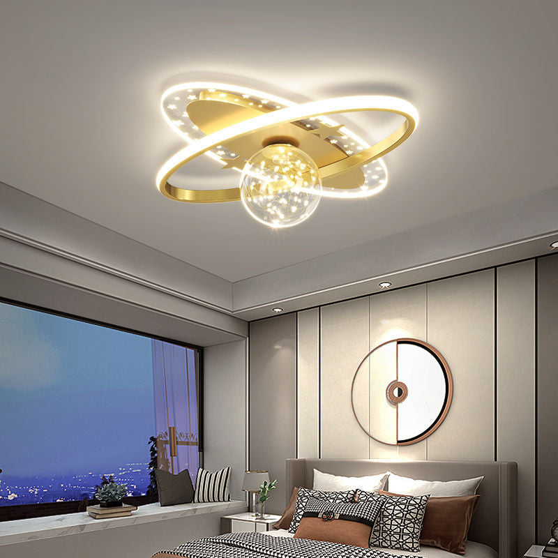 Contemporary Scandinavian Crescent Star Oval Orb Glass Aluminum Iron LED Flush Mount Ceiling Light For Bedroom