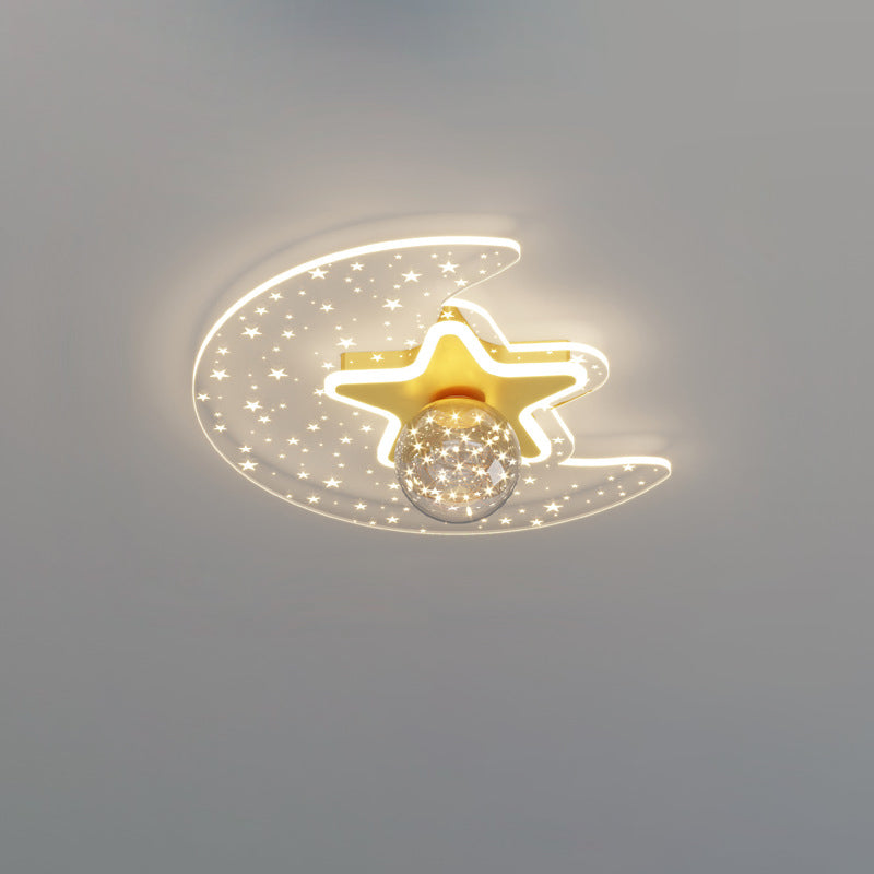 Contemporary Scandinavian Crescent Star Oval Orb Glass Aluminum Iron LED Flush Mount Ceiling Light For Bedroom