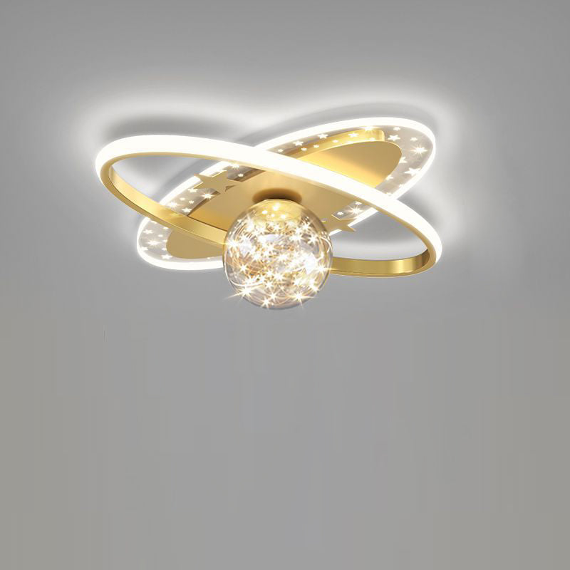 Contemporary Scandinavian Crescent Star Oval Orb Glass Aluminum Iron LED Flush Mount Ceiling Light For Bedroom