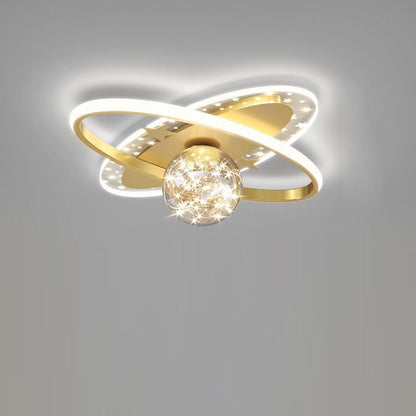 Contemporary Scandinavian Crescent Star Oval Orb Glass Aluminum Iron LED Flush Mount Ceiling Light For Bedroom