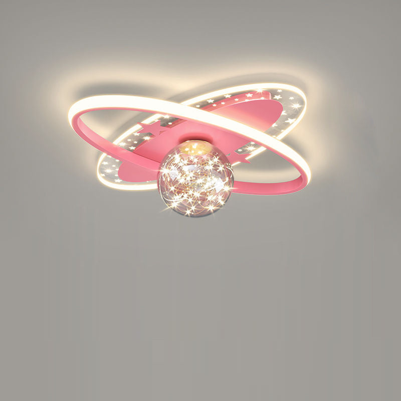 Contemporary Scandinavian Crescent Star Oval Orb Glass Aluminum Iron LED Flush Mount Ceiling Light For Bedroom