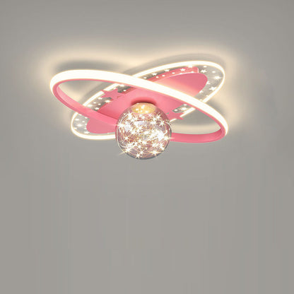Contemporary Scandinavian Crescent Star Oval Orb Glass Aluminum Iron LED Flush Mount Ceiling Light For Bedroom