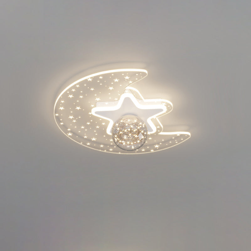 Contemporary Scandinavian Crescent Star Oval Orb Glass Aluminum Iron LED Flush Mount Ceiling Light For Bedroom