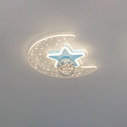 Contemporary Scandinavian Crescent Star Oval Orb Glass Aluminum Iron LED Flush Mount Ceiling Light For Bedroom