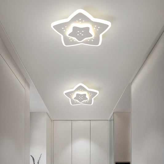 Modern Minimalist Flower Round Pentagram Acrylic Iron LED Flush Mount Ceiling Light For Bedroom