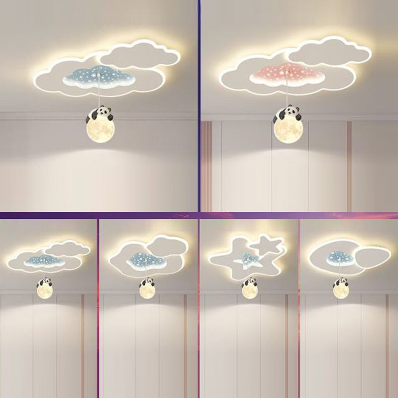 Modern Art Deco Kids Cartoon Clouds Year Wheel Stars Acrylic Iron LED Flush Mount Ceiling Light For Bedroom
