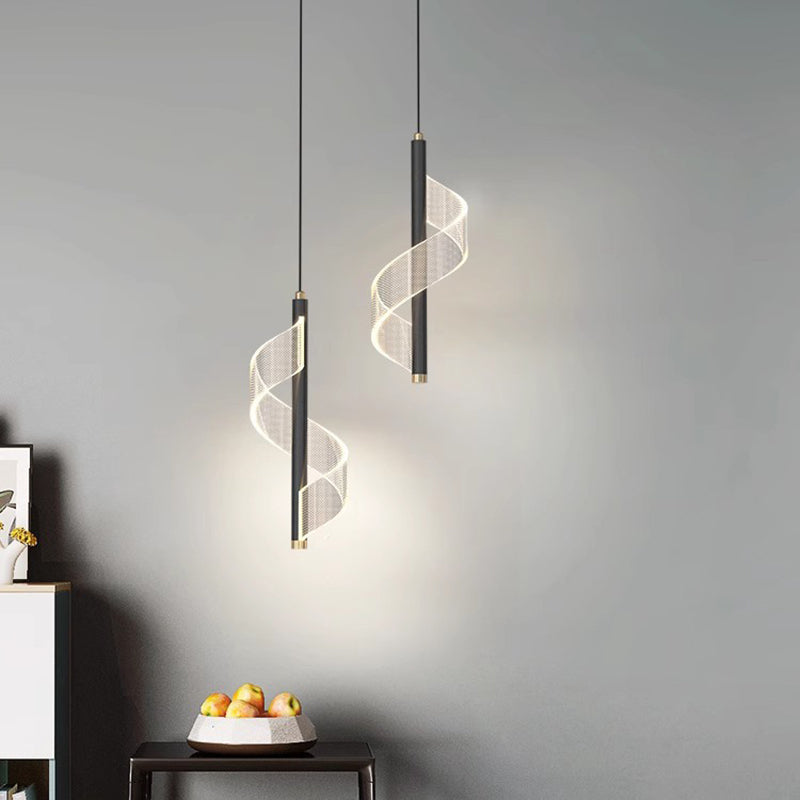 Contemporary Scandinavian Curved Long Strip Acrylic Iron LED Pendant Light For Living Room