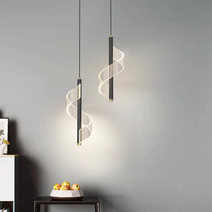 Contemporary Scandinavian Curved Long Strip Acrylic Iron LED Pendant Light For Living Room