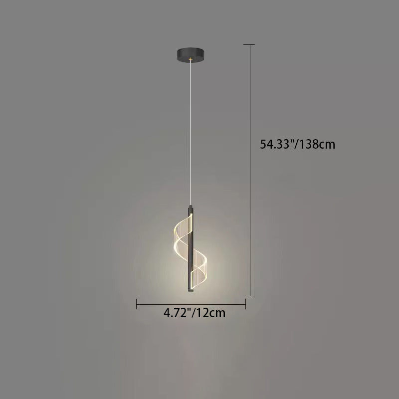 Contemporary Scandinavian Curved Long Strip Acrylic Iron LED Pendant Light For Living Room