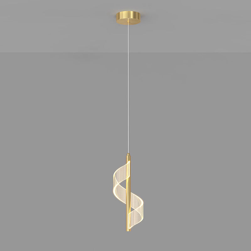 Contemporary Scandinavian Curved Long Strip Acrylic Iron LED Pendant Light For Living Room