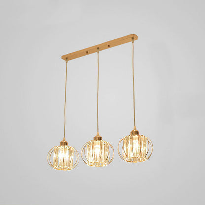 Contemporary Nordic Slash Straight Line Hollow Round Crystal Iron 3-Light Chandelier For Living Room