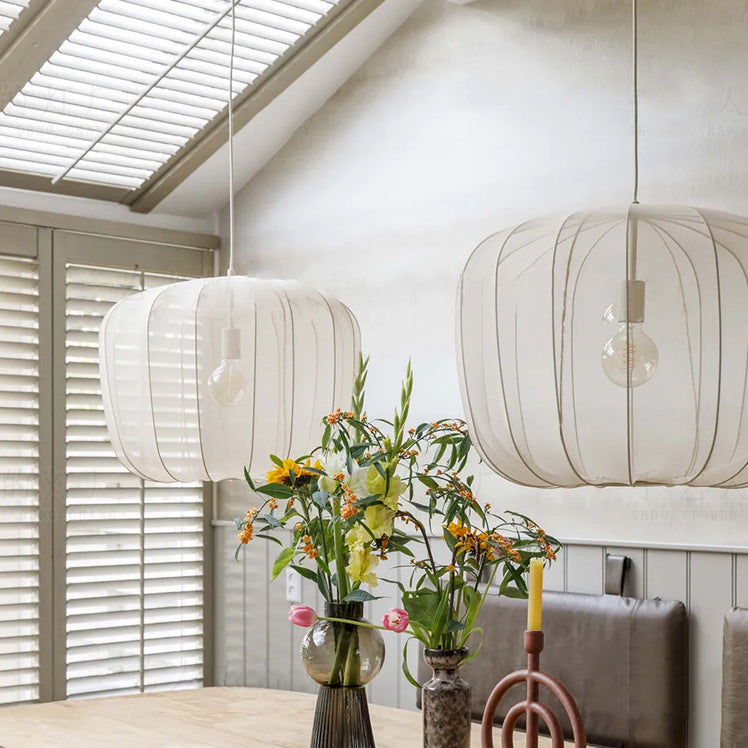 Traditional French Apple Round Fabric Iron 1-Light Pendant Light For Living Room