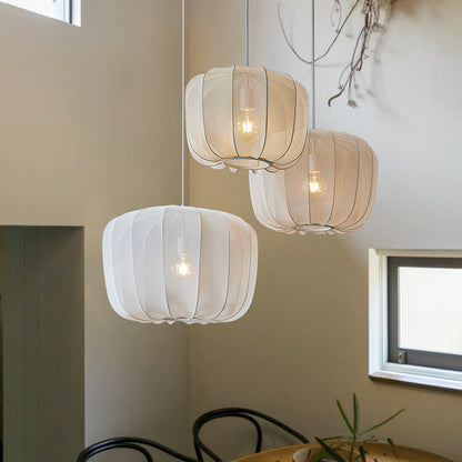Traditional French Apple Round Fabric Iron 1-Light Pendant Light For Living Room