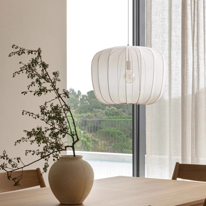 Traditional French Apple Round Fabric Iron 1-Light Pendant Light For Living Room