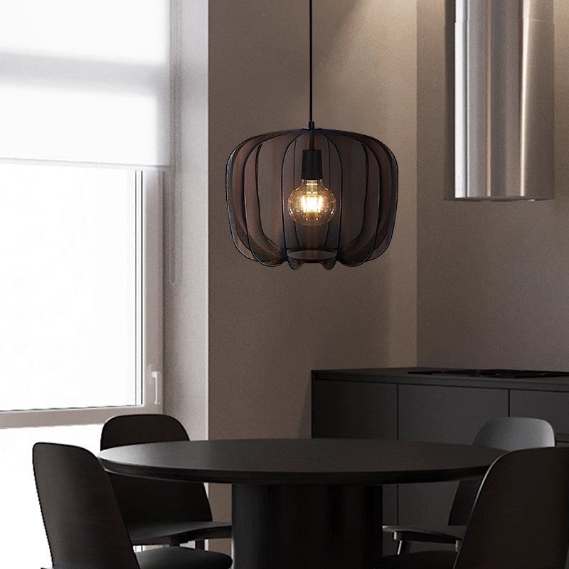 Traditional French Apple Round Fabric Iron 1-Light Pendant Light For Living Room