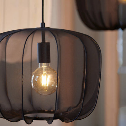 Traditional French Apple Round Fabric Iron 1-Light Pendant Light For Living Room