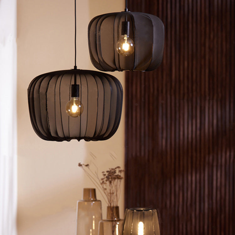 Traditional French Apple Round Fabric Iron 1-Light Pendant Light For Living Room
