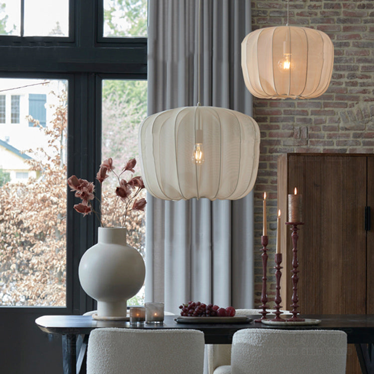 Traditional French Apple Round Fabric Iron 1-Light Pendant Light For Living Room