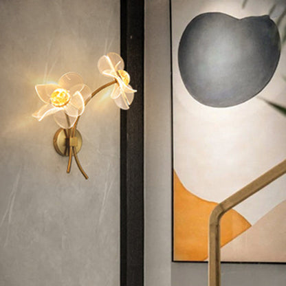 مصباح حائط LED من الحديد الأكريليكي المنحني على شكل زهرة آرت ديكو الحديثة لغرفة المعيشة 