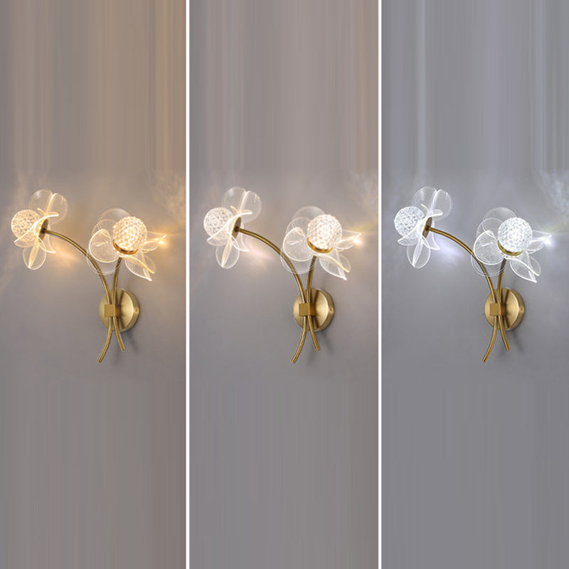 مصباح حائط LED من الحديد الأكريليكي المنحني على شكل زهرة آرت ديكو الحديثة لغرفة المعيشة 